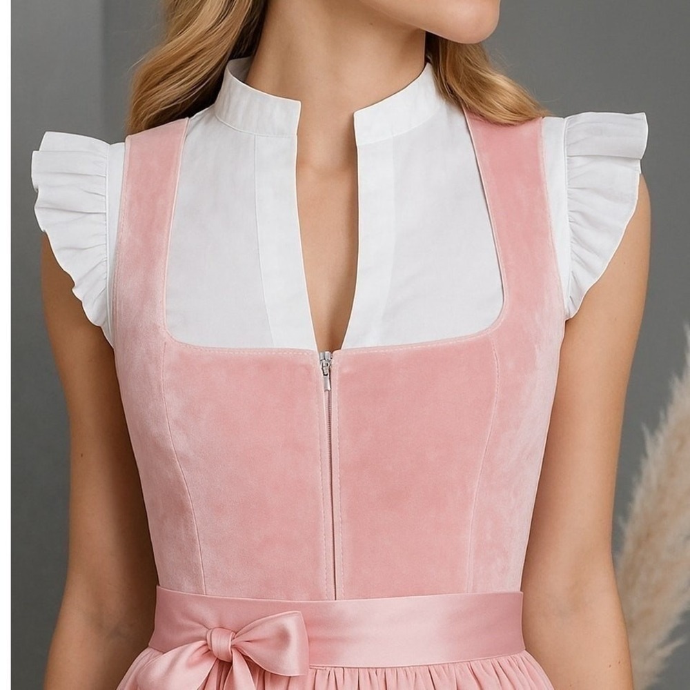 New 2XL White Ruffle Sleeve Dirndl Oktoberfest Top High V Neck Blouse